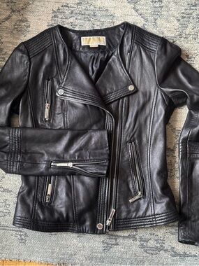Michael Kors Black Leather Moto Jacket - XS